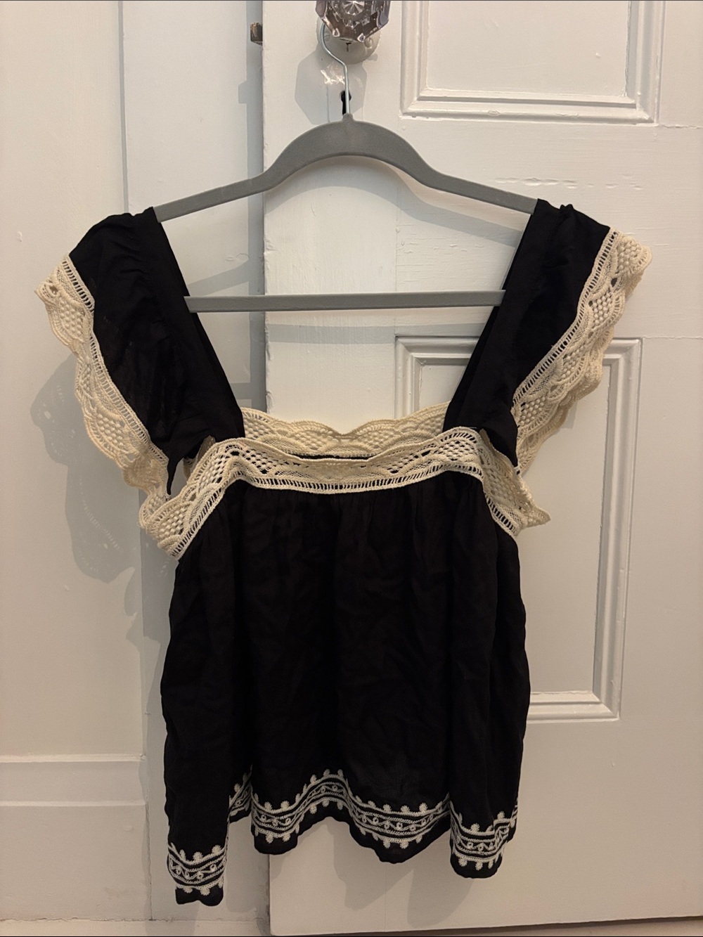 Black Lace-Trim Cotton Camisole